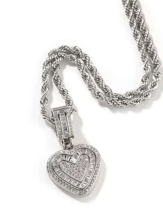 Jewelry - Sterling Silver Heart Pendant Necklace with Pavé Accents 18inch